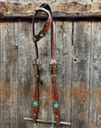 Light Oil Floral Fern, Clear Browband/One Ear Breastcollar Tack Set 
