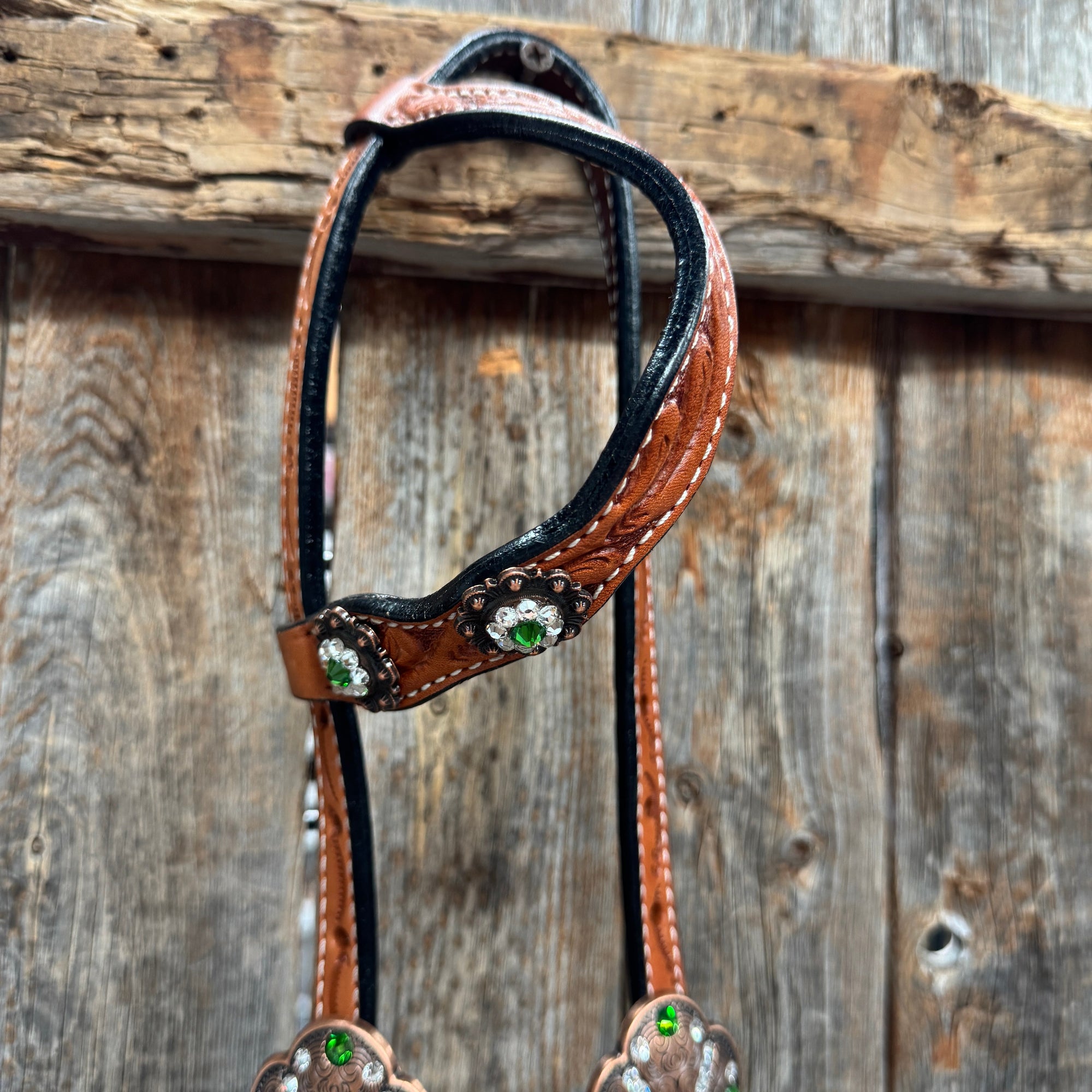 Light Oil Floral Fern, Clear Browband/One Ear Breastcollar Tack Set 