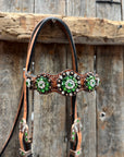 Light Oil Floral Fern, Clear Browband/One Ear Breastcollar Tack Set 
