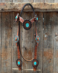 Light Oil V Brow Turquoise Cabochons Browband & Breastcollar Tack Set 