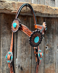 Light Oil V Brow Turquoise Cabochons Browband & Breastcollar Tack Set 