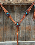 Light Oil V Brow Turquoise Cabochons Browband & Breastcollar Tack Set 