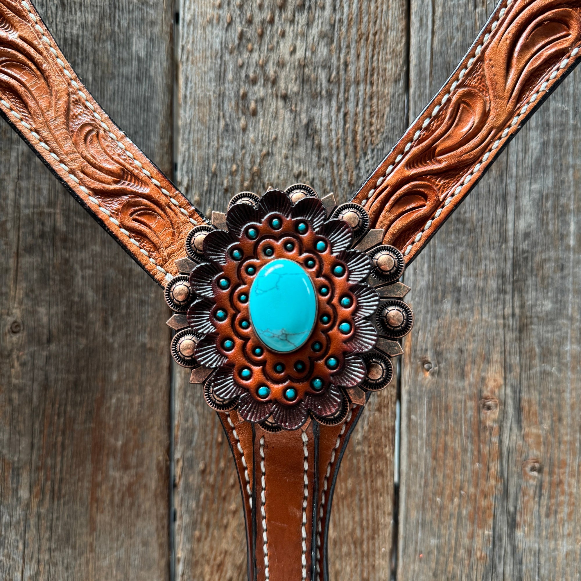 Light Oil V Brow Turquoise Cabochons Browband &amp; Breastcollar Tack Set 