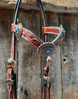 Medium Oil V Brow Oval Turquoise Browband & Breastcollar Tack Set 
