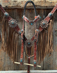 Medium Oil V Brow Oval Turquoise Browband & Breastcollar Tack Set 