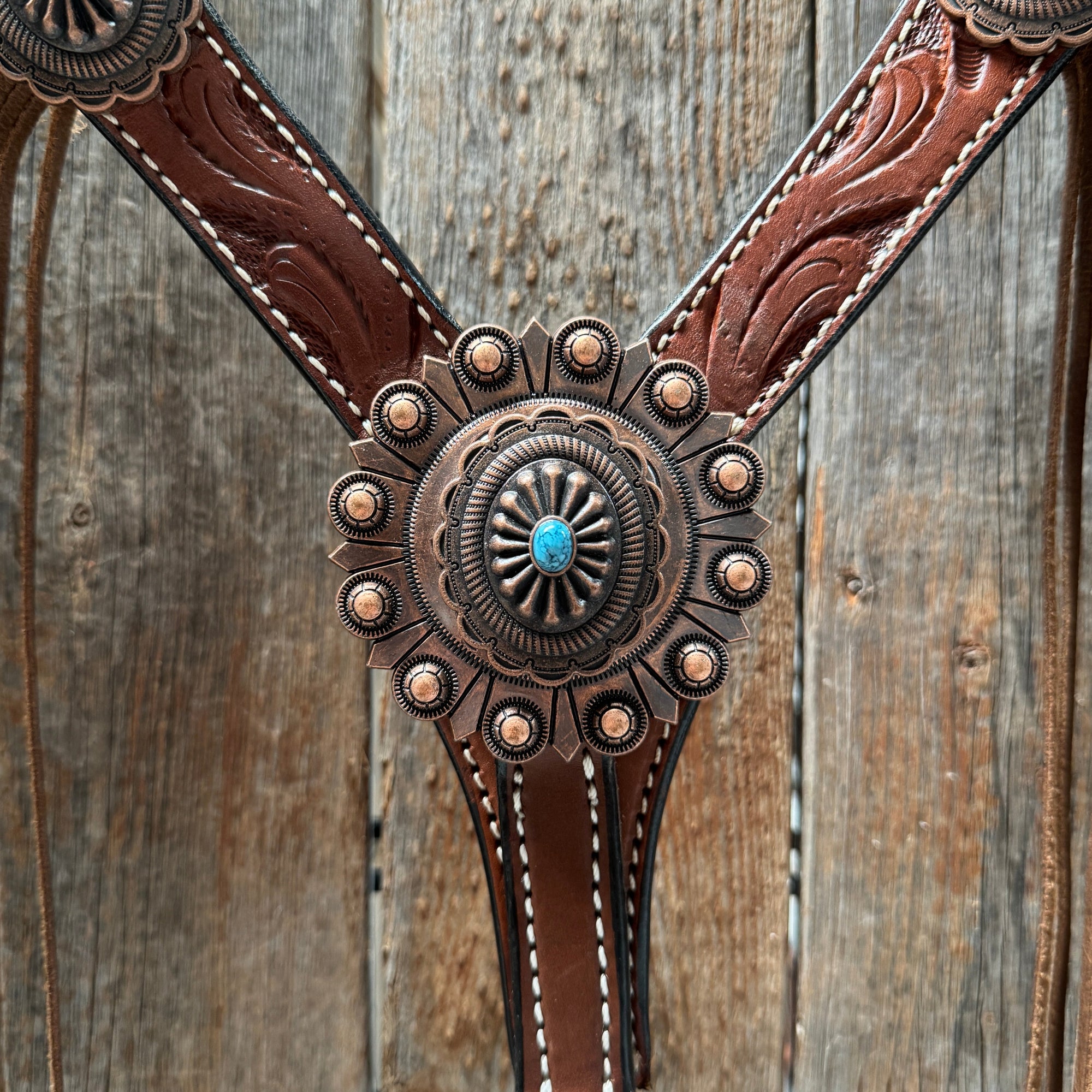 Medium Oil V Brow Oval Turquoise Browband &amp; Breastcollar Tack Set 