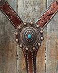 Medium Oil V Brow Oval Turquoise Browband & Breastcollar Tack Set 