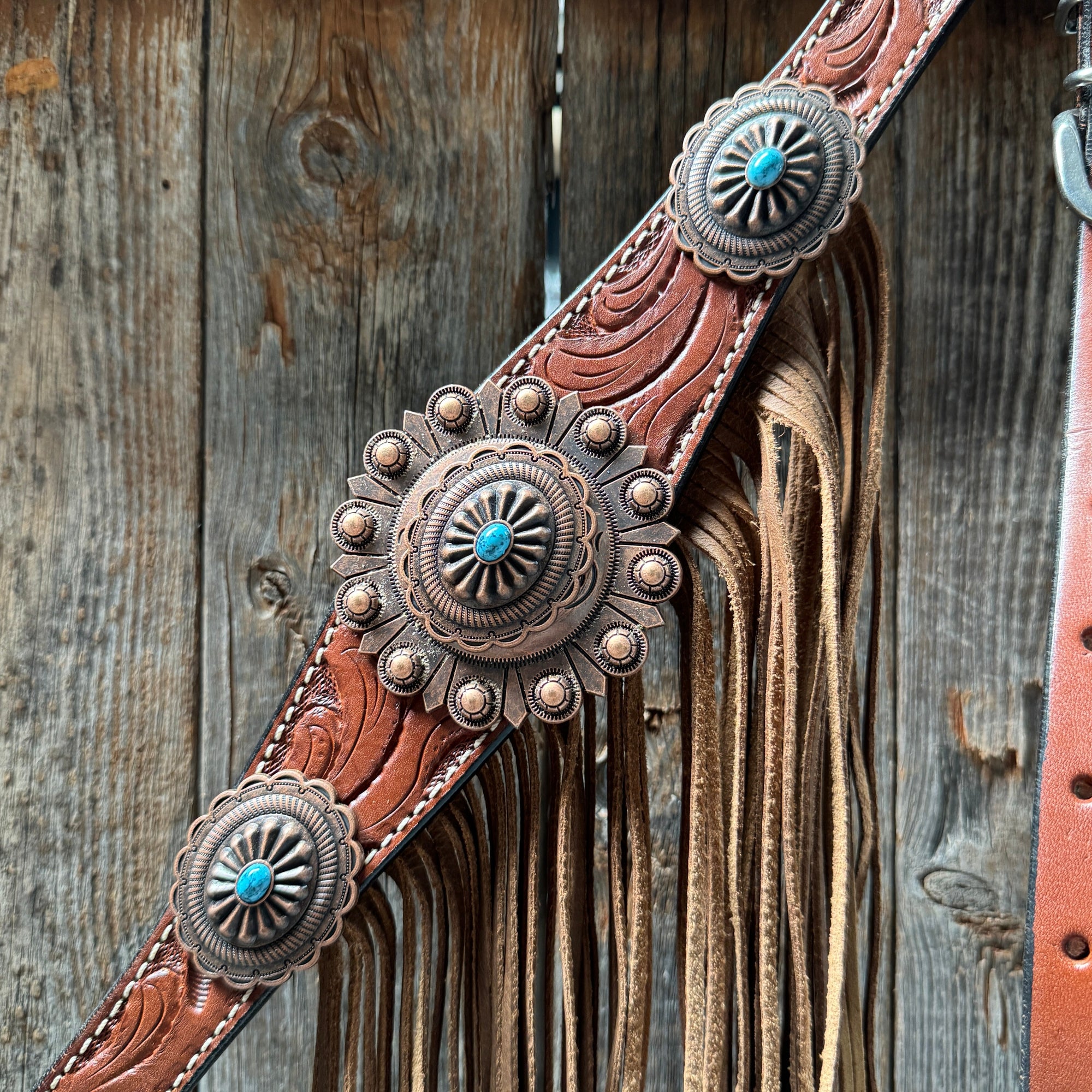 Medium Oil V Brow Oval Turquoise Browband &amp; Breastcollar Tack Set 