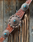 Medium Oil V Brow Oval Turquoise Browband & Breastcollar Tack Set 