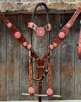 Light Oil V Brow Pink Flower Browband & Breastcollar Tack Set 