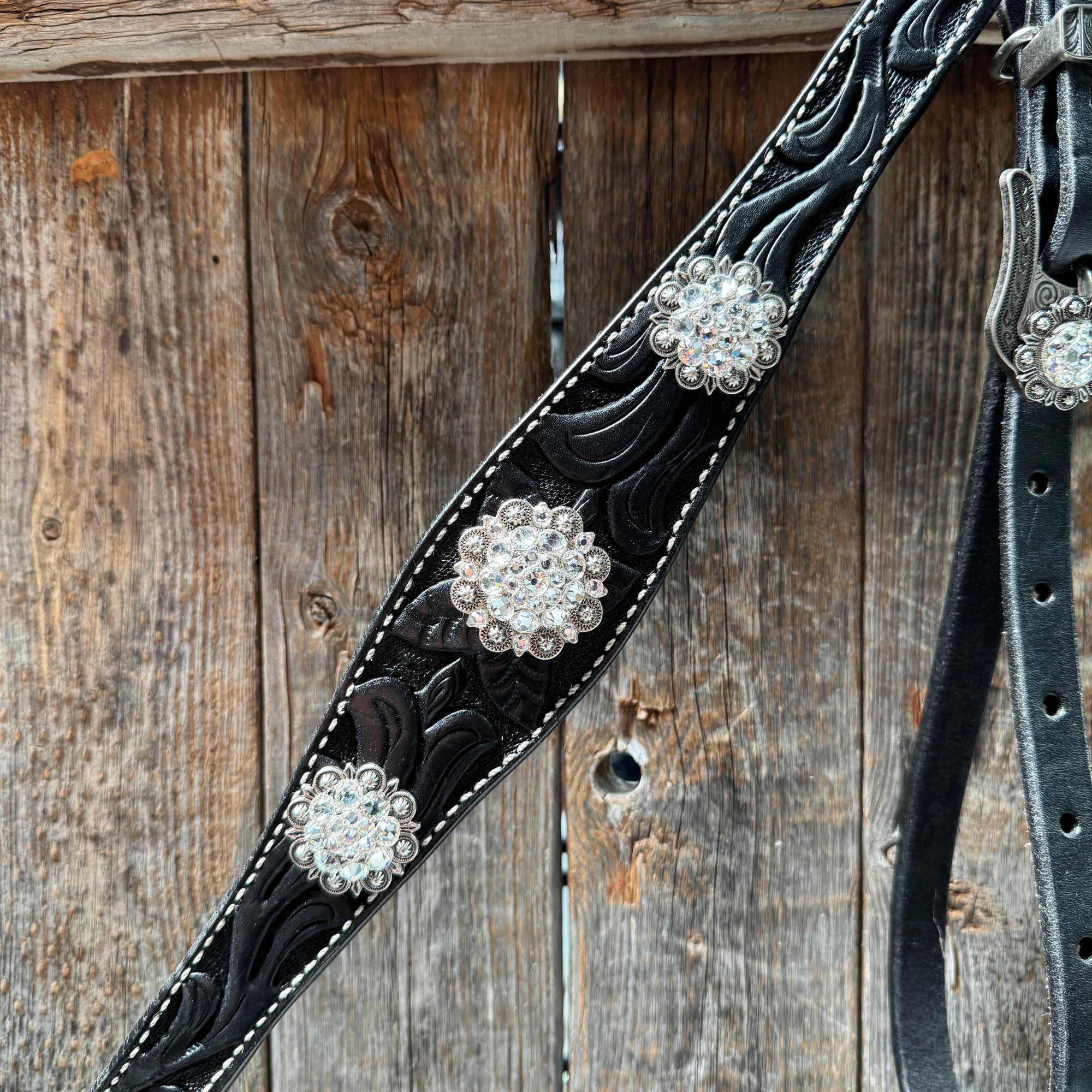 Black Oil V Brow Clear Browband &amp; Breastcollar Tack Set 