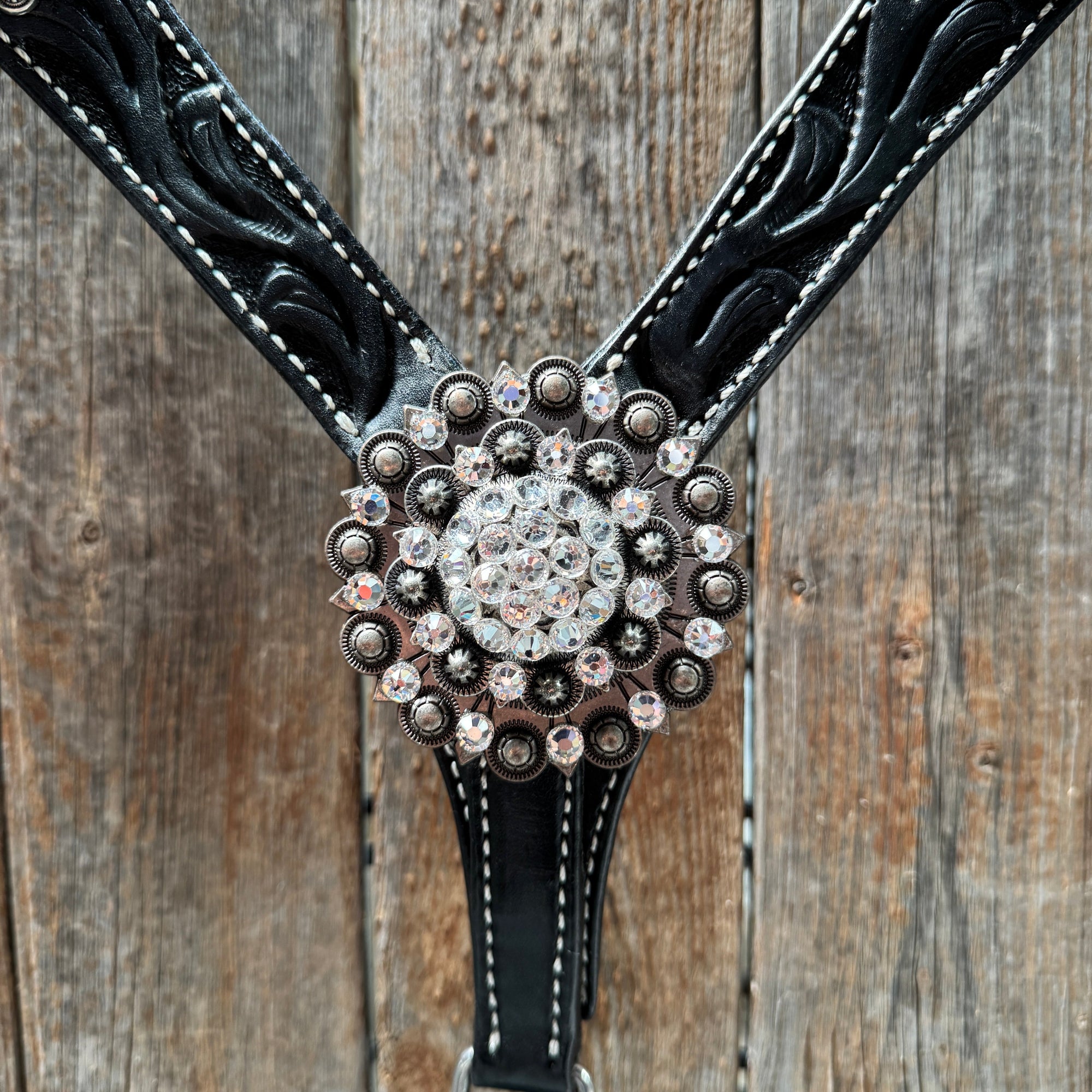Black Oil V Brow Clear Browband &amp; Breastcollar Tack Set 
