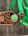 Lime Nylon Horse Halter – Bronc Noseband with Crystal Conchos NH102