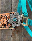 Teal Nylon Horse Halter – Bronc Noseband with Crystal Conchos NH106