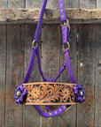 Purple Nylon Horse Halter – Bronc Noseband with Crystal Conchos NH109