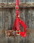 Red Nylon Horse Halter – Bronc Noseband with Crystal Conchos NH113