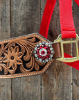 Red Nylon Horse Halter – Bronc Noseband with Crystal Conchos NH113