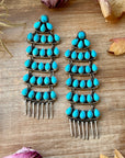 Sterling Silver Kingman Turquoise Dangle Earrings – 5 Inch Statement Design – Native Made by Geraldine James – Navajo Handmade