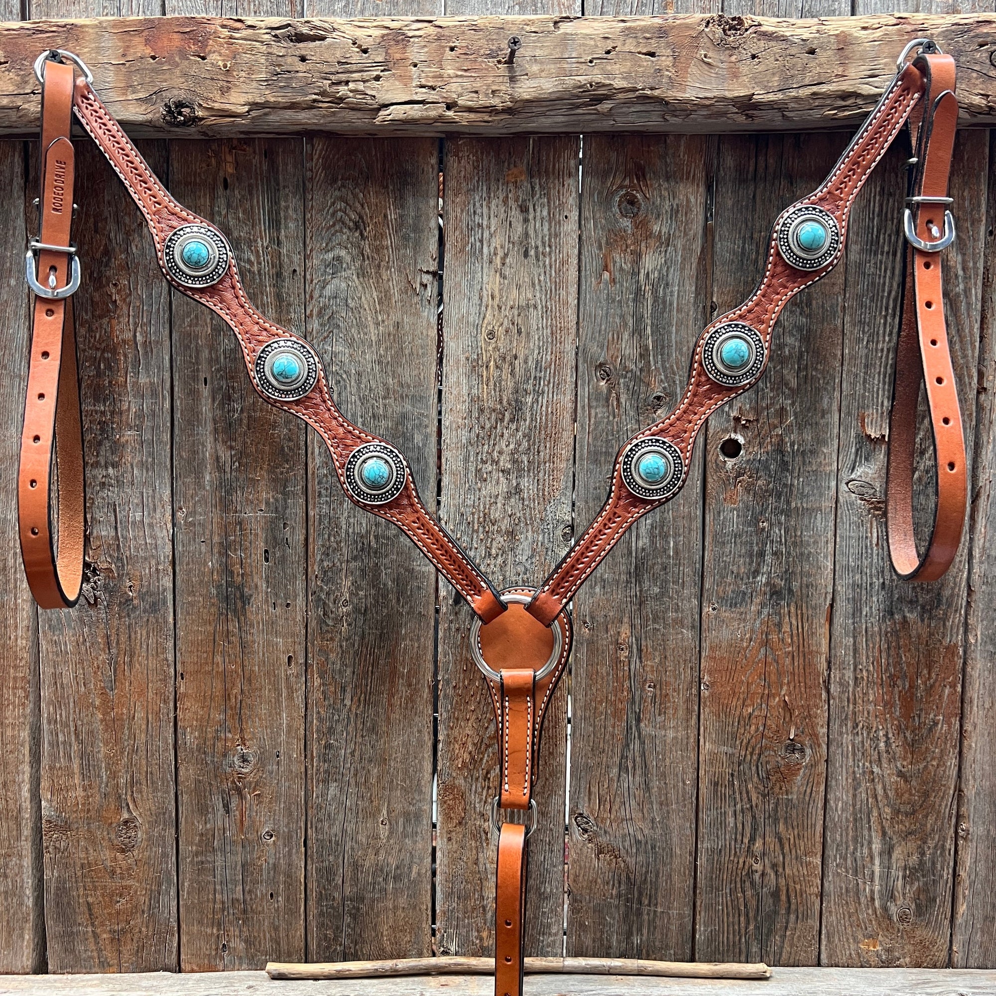 Light Oil Basketweave Turquoise and Dots Browband/One Ear Tack Set  