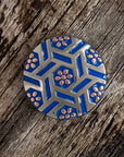 Antique Silver Blue Geometric Concho 1" W236S