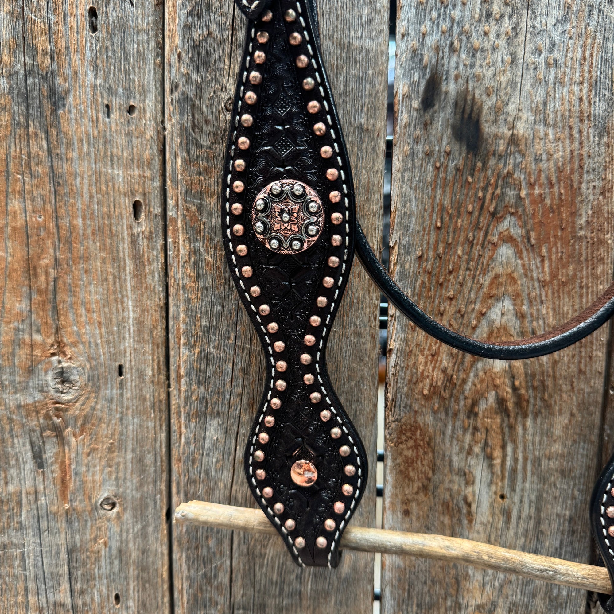 Copper Dot Honeycomb Western Browband / One Ear Tack Set 