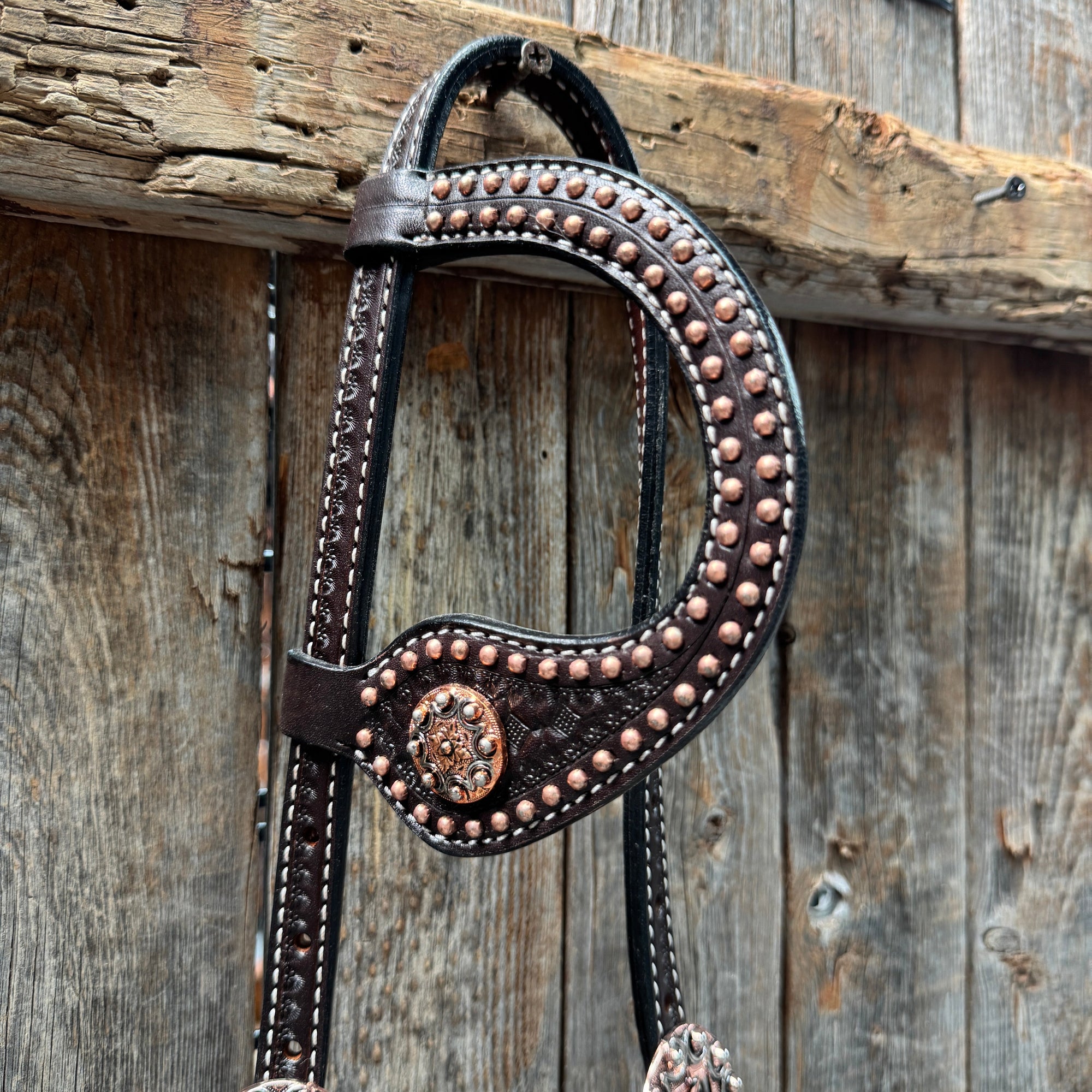 Copper Dot Honeycomb Western Browband / One Ear Tack Set 