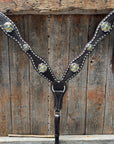 Dark Oil Buckstitch Gold Cross Browband/One Ear and Breastcollar Tack Set 