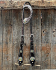 Dark Oil Buckstitch Gold Cross Browband/One Ear and Breastcollar Tack Set 