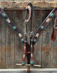 Rawhide Fuchsia, Clear and Emerald One Ear Headstall and Breastcollar Tack Set 