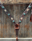 Rawhide Fuchsia, Clear and Emerald One Ear Headstall and Breastcollar Tack Set 