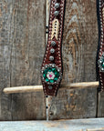 Rawhide Fuchsia, Clear and Emerald One Ear Headstall and Breastcollar Tack Set 