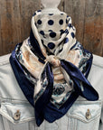35X35"  Navy and Cream Polka Dot Wild Rag / Scarf WR3161