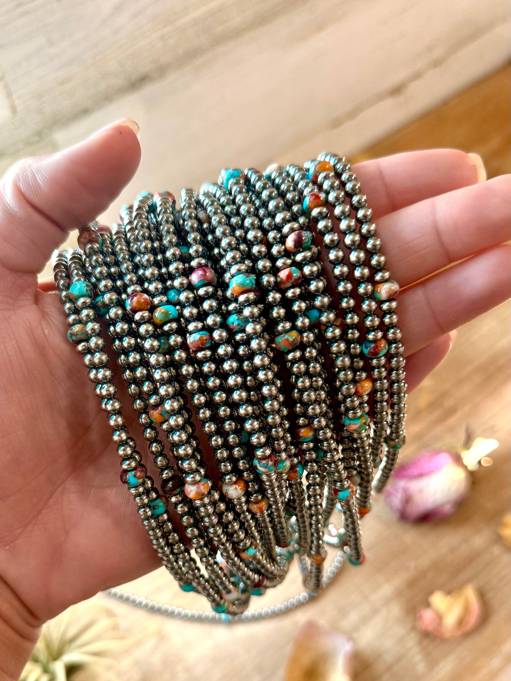 Mohave &amp; Sterling Silver Beaded Necklace – 4 mm Sterling + 6 mm Mohave