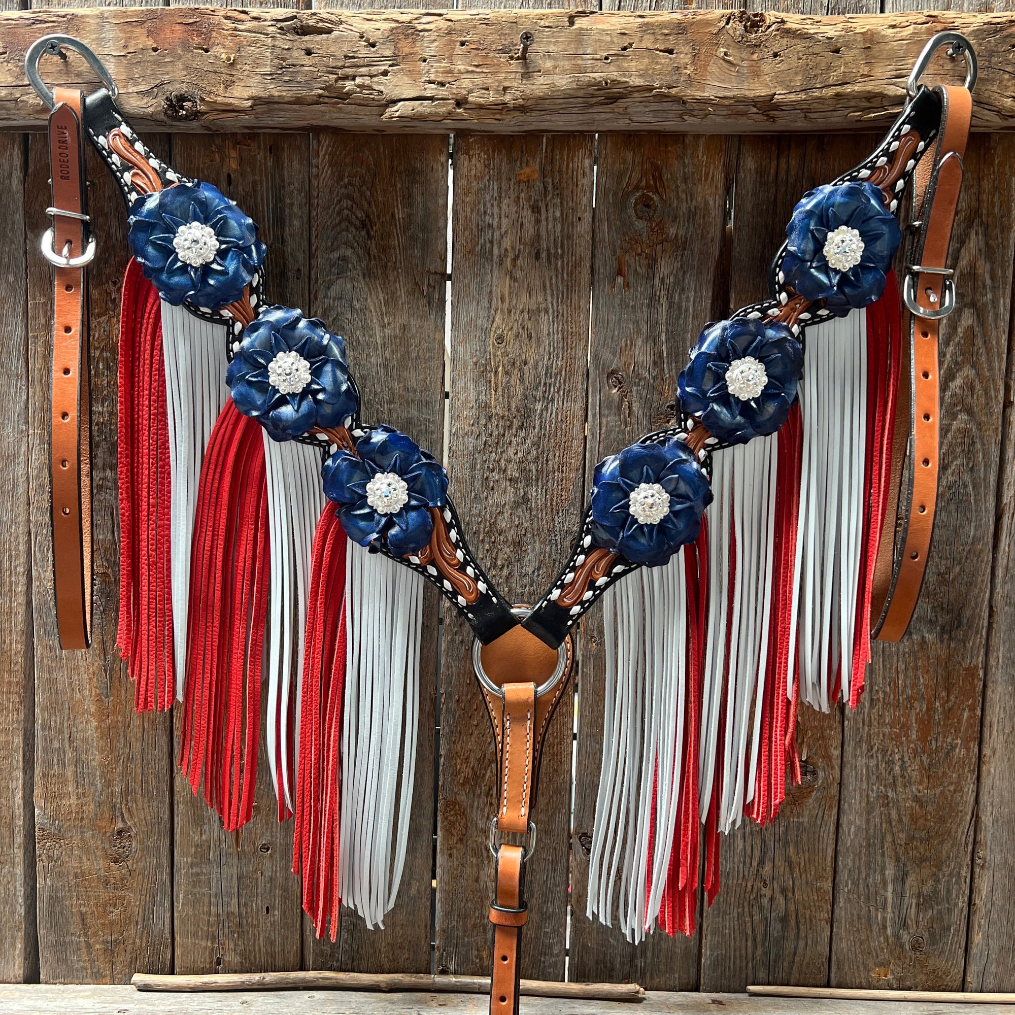 Classic Red, White and Blue Browband/One Ear Tack Set  