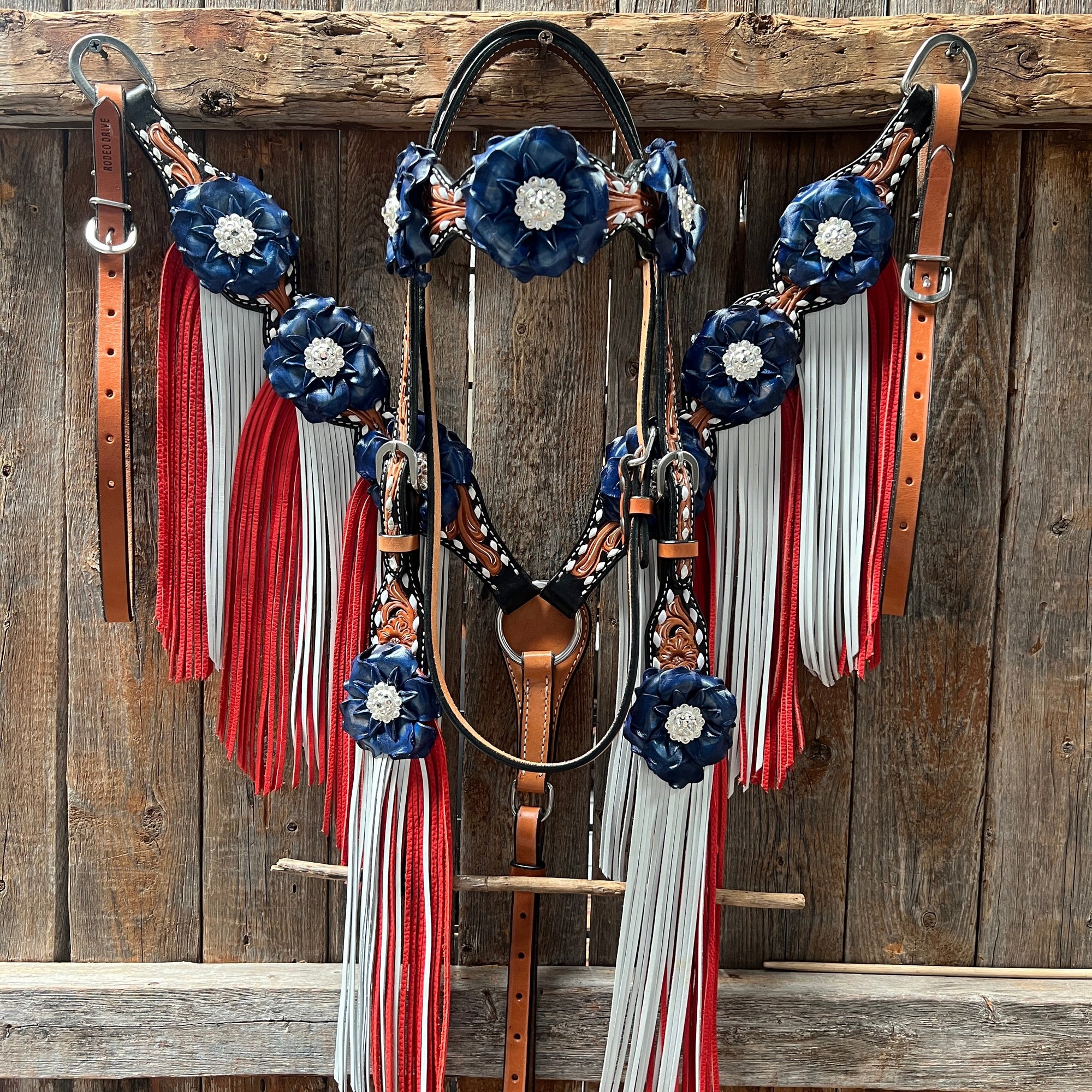 Classic Red, White and Blue Browband/One Ear Tack Set  
