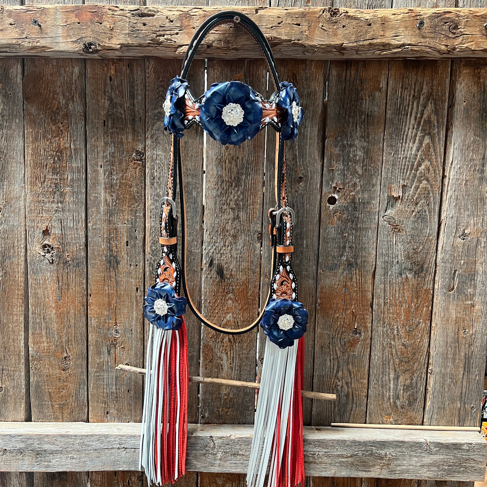 Classic Red, White and Blue Browband/One Ear Tack Set  