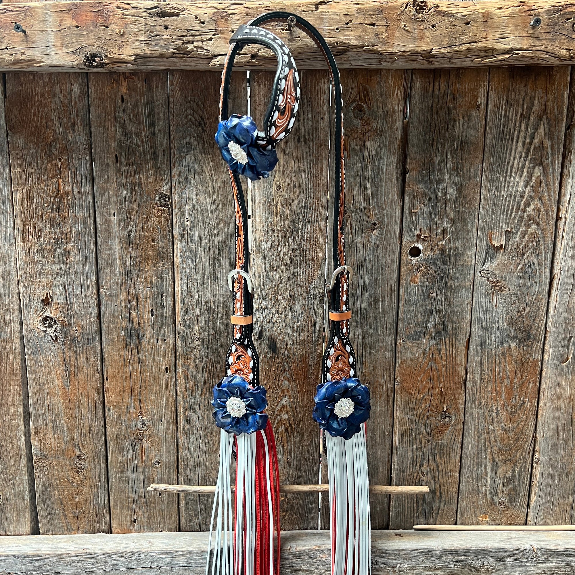 Classic Red, White and Blue Browband/One Ear Tack Set  