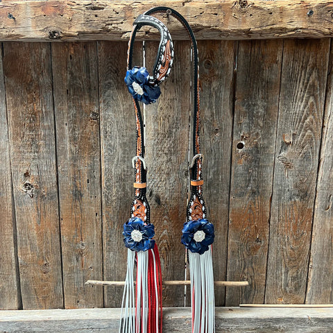 Classic Red, White and Blue Browband/One Ear Tack Set