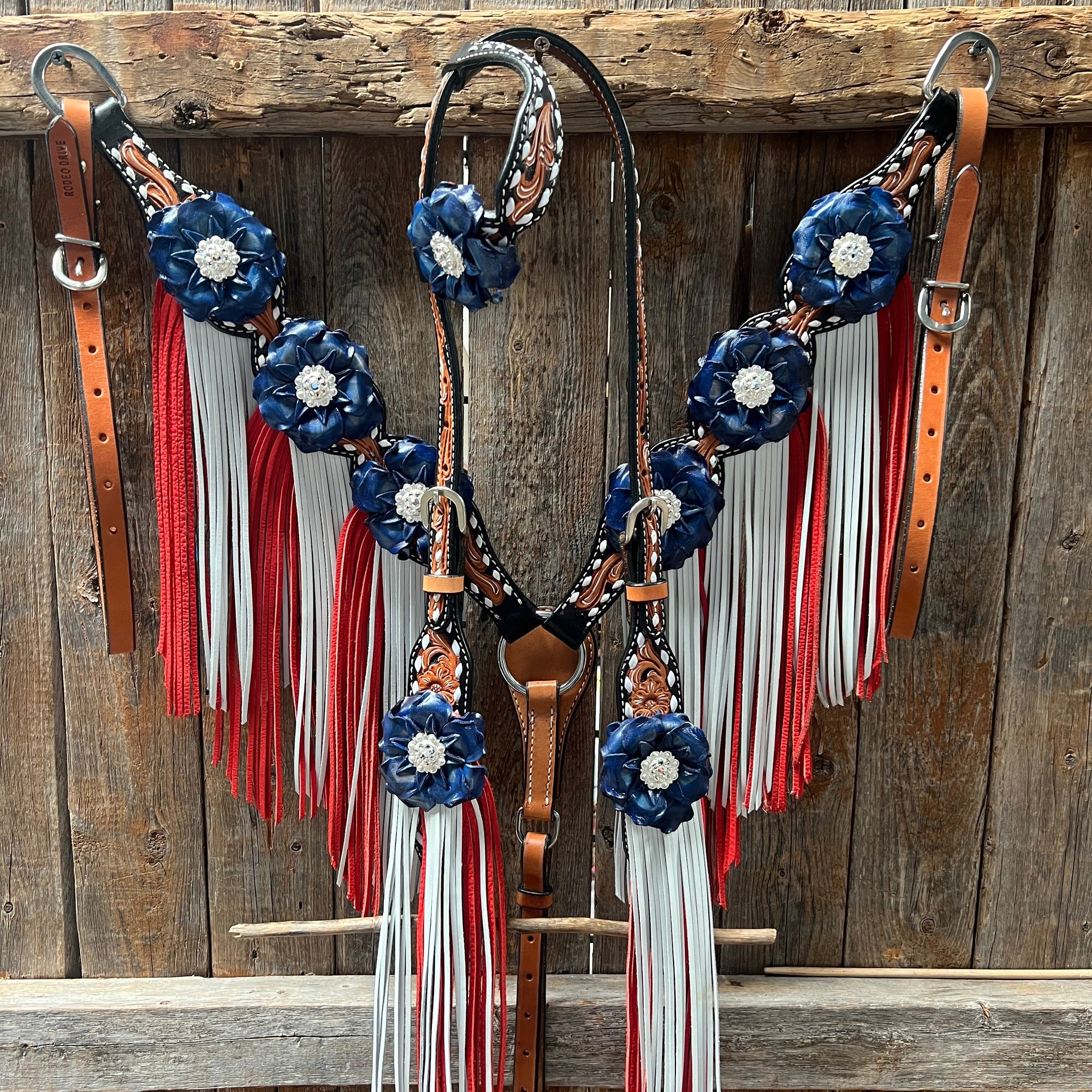 Classic Red, White and Blue Browband/One Ear Tack Set  