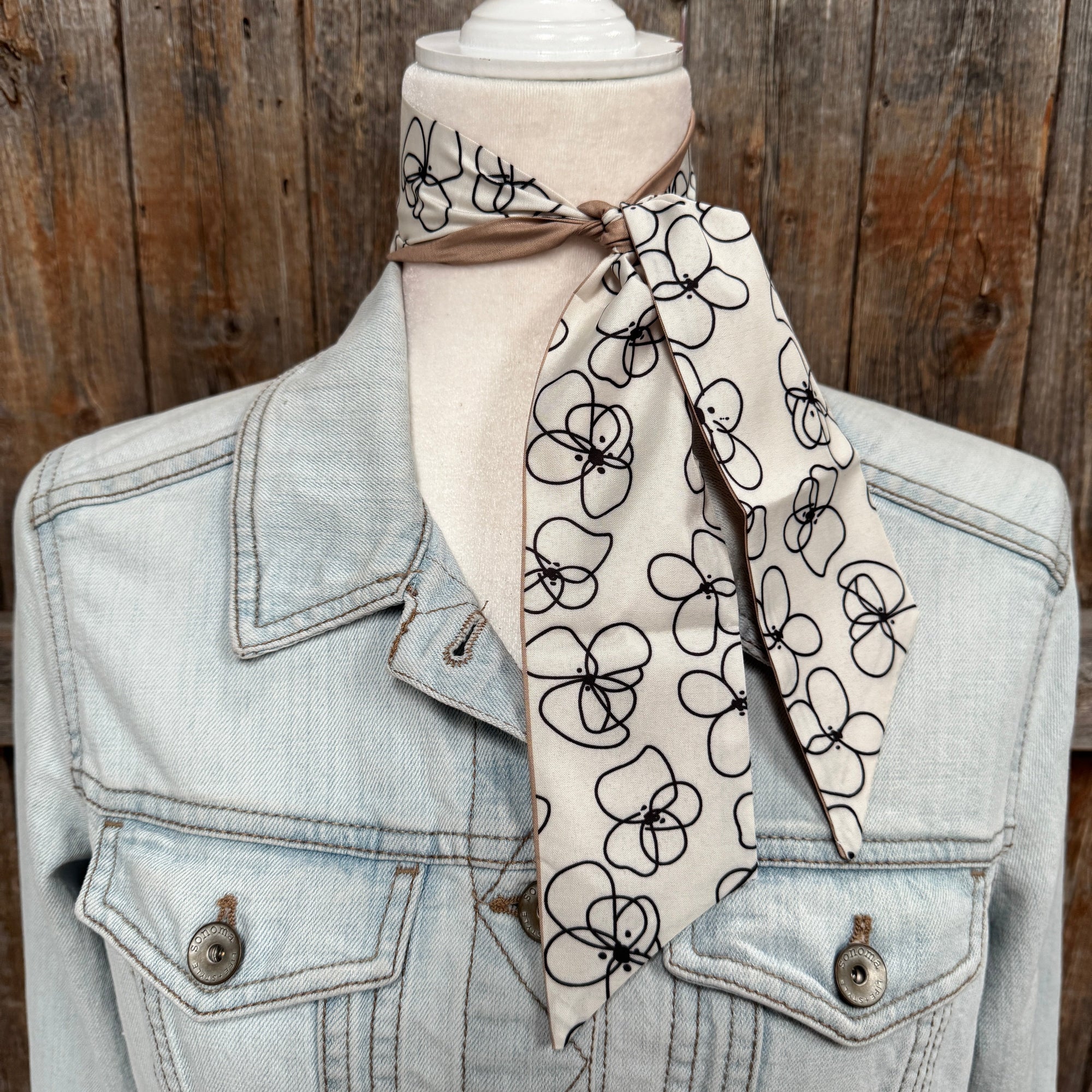 Cream Western Skinny Mini Wild Rag Scarf / Cowgirl Necktie  