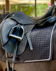 European Cotton Dressage Saddle Pad - Black with Crystal & Gunmetal Trim