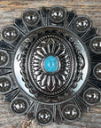 Antique Silver Oval Floral Turquoise Western Concho W237