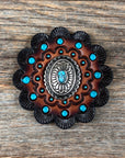 Antique Silver Oval Floral Turquoise Western Concho W237