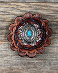 Antique Silver Oval Floral Turquoise Western Concho W237