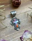 Sterling Silver Multi-Stone Inlay Cross Pendant – Mother of Pearl & Spiny Oyster – Handmade by Artist Shay Pfeiffer