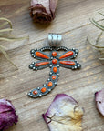 Sterling Silver Orange Spiny Oyster Dragonfly Pendant – Fits Up to 15 mm Beads – Artist Shay Pfeiffer