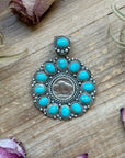 Sterling Silver Kingman Turquoise & Buffalo Nickel Cluster Pendant – Artist Shay Pfeiffer