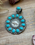 Sterling Silver Kingman Turquoise & Buffalo Nickel Cluster Pendant – Artist Shay Pfeiffer