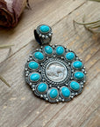 Sterling Silver Kingman Turquoise & Buffalo Nickel Cluster Pendant – Artist Shay Pfeiffer