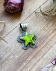 Sterling Silver Neon Green Wrangler Dahlia Star Pendant – Handmade by Artist Shay Pfeiffer